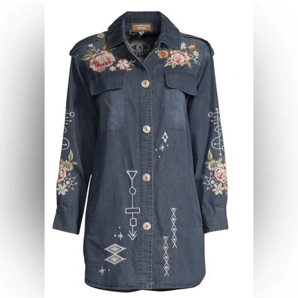 🔥🔥NWT Johnny Was Umoya Oversized Denim Blue With Floral Embroidery Jacket Large - Picture 4 of 14